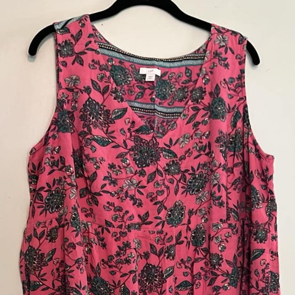 J Jill 2X‎ Sleeveless Midi Sheath Dress Lagenlook CottageCore Holiday Resortwear